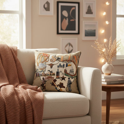 Coussin décoratif carré en mélange de coton brun et orange manuel 17 po x 17 po Woodworkers & Weavers