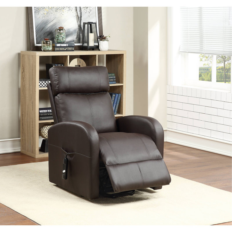 Fauteuil inclinable électrique brun en cuir synthétique, Brun
