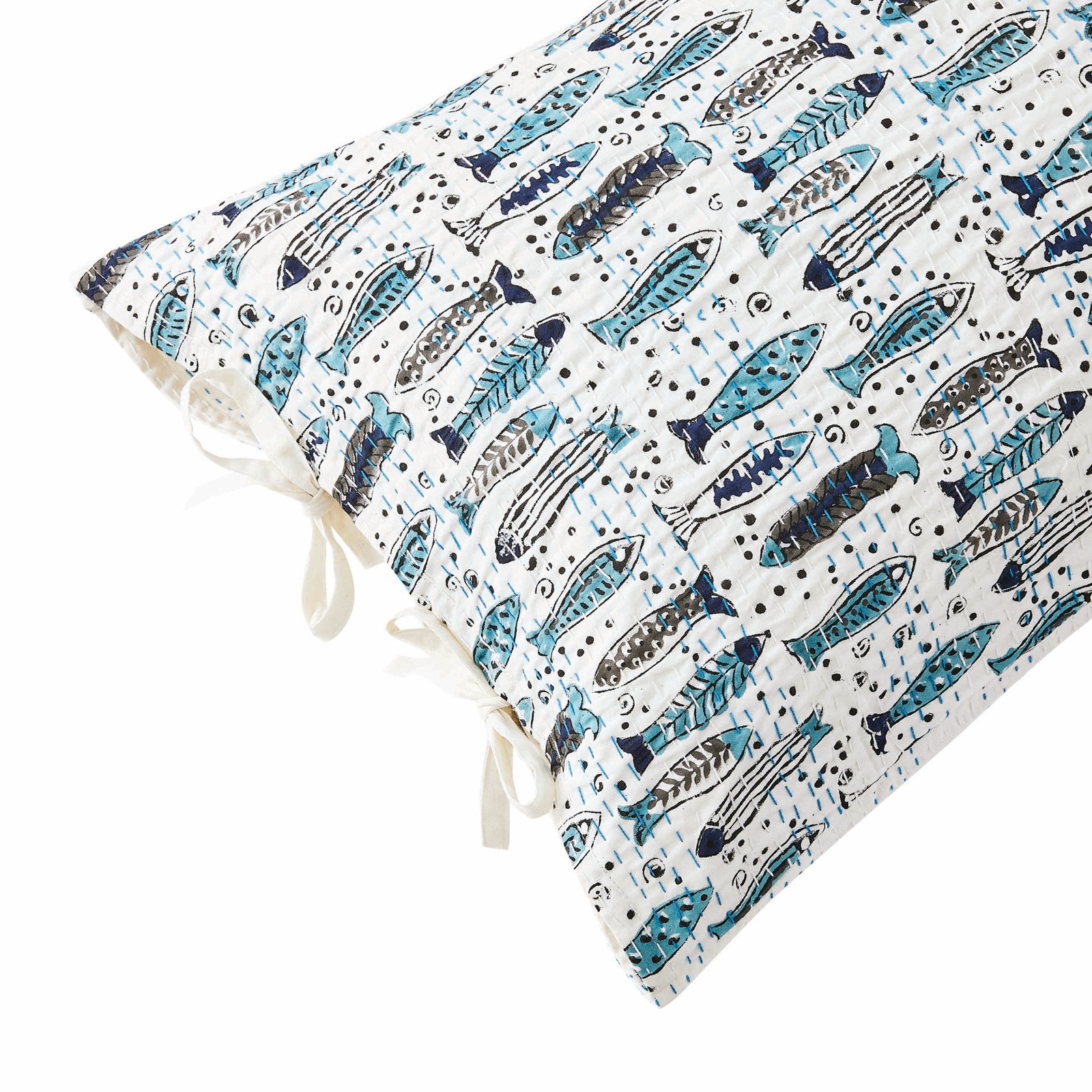 Handstitched Fish Print Kantha Sham
