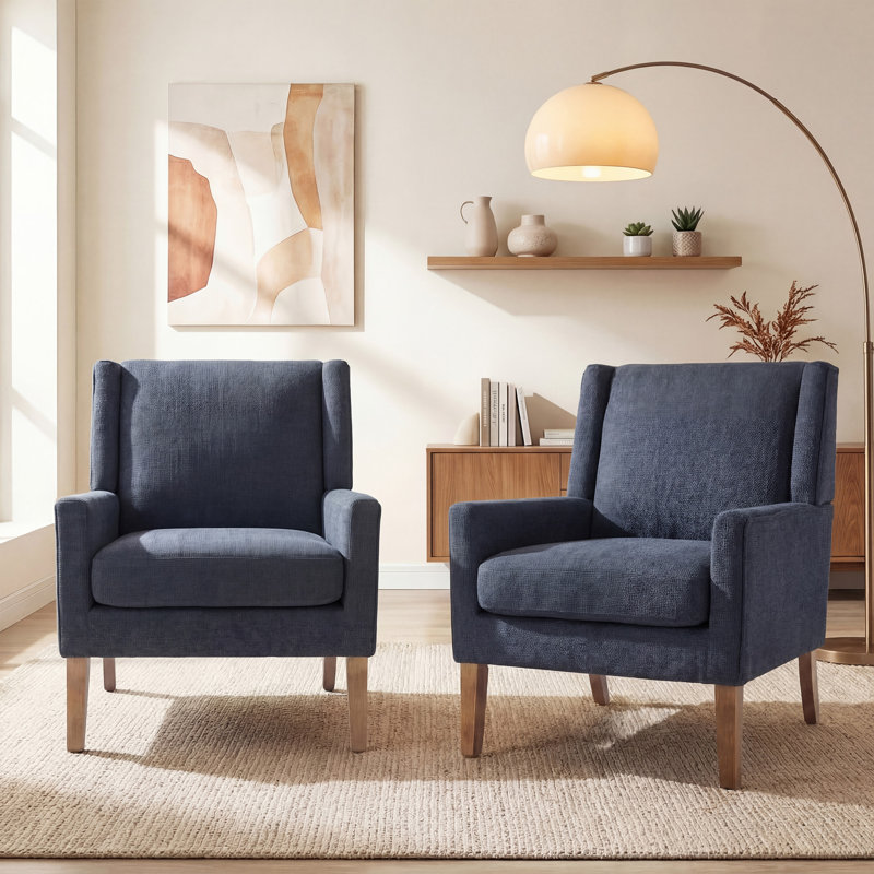 Fauteuil à oreilles Ayran, Tissu bleu