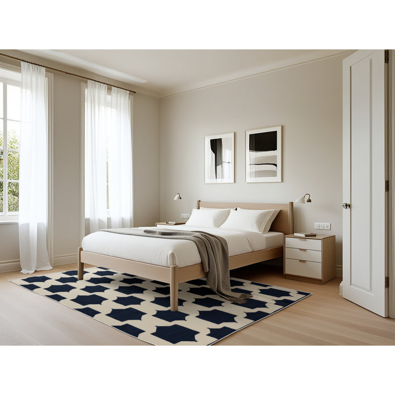 Tapis beige en treillis lavable à la machine, Rectangle 5 pi x 7 pi