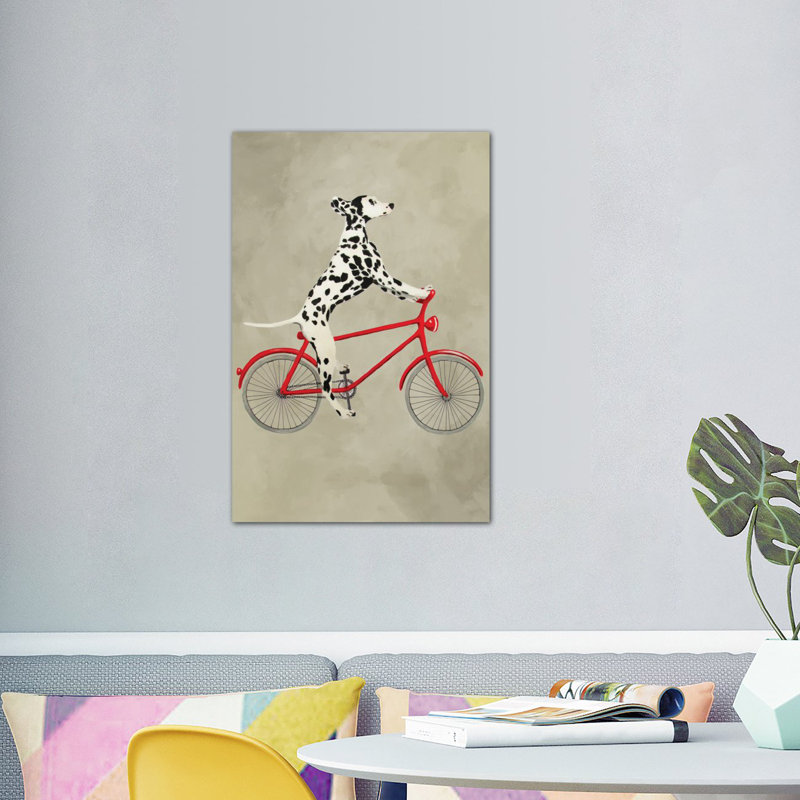 « dalmatien on bicycle », reproduction d’art sur toile, H 40 po x l 26 po x P 1,5 po, Toile tendue, Pas de tapis