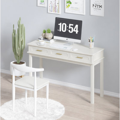 Meuble-lavabo crème blanc à 3 tiroirs, coiffeuse ou table de maquillage moderne, coiffeuse polyvalente pour la chambre à coucher, aucun miroir inclus