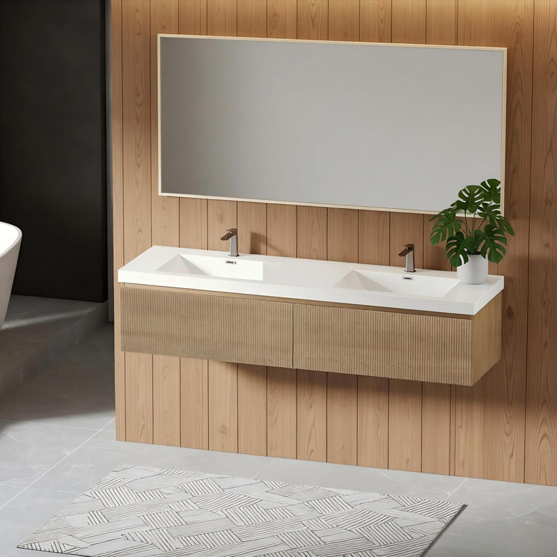 Meuble-lavabo 72 po, Chêne, Blanc