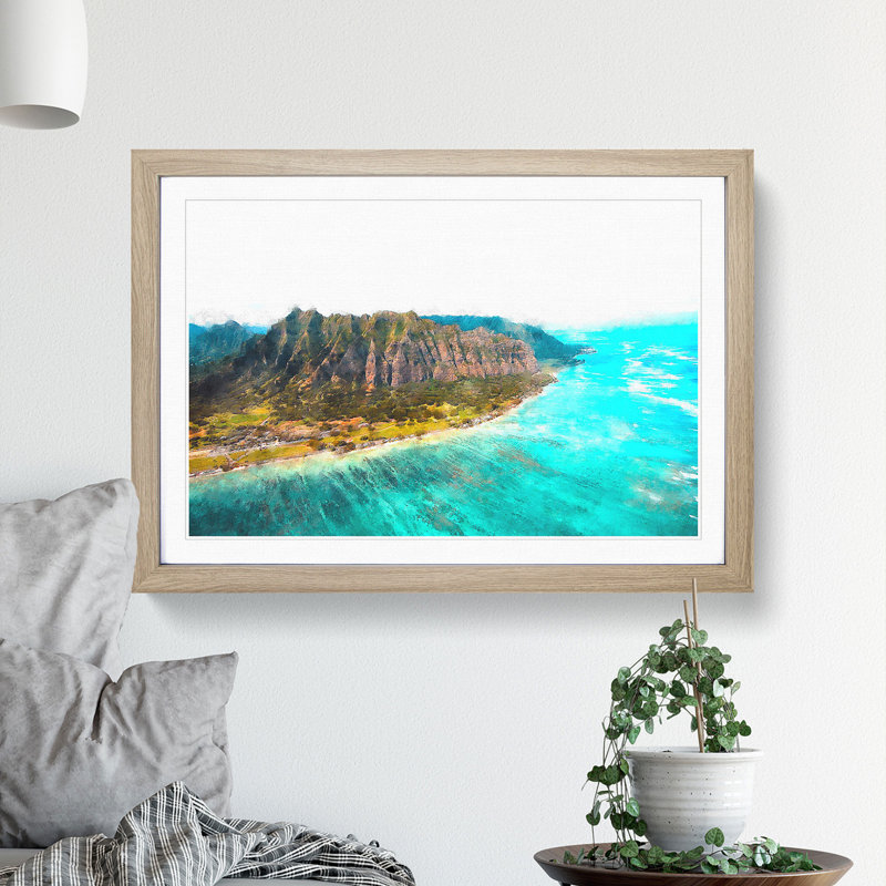 View of Honolulu in Hawaii - Picture Frame Graphic Art, Oak, 36cm H x 48cm W x 2cm D