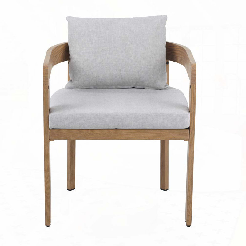 Chaise de patio d'extérieur en aluminium, Gris clair, Teck