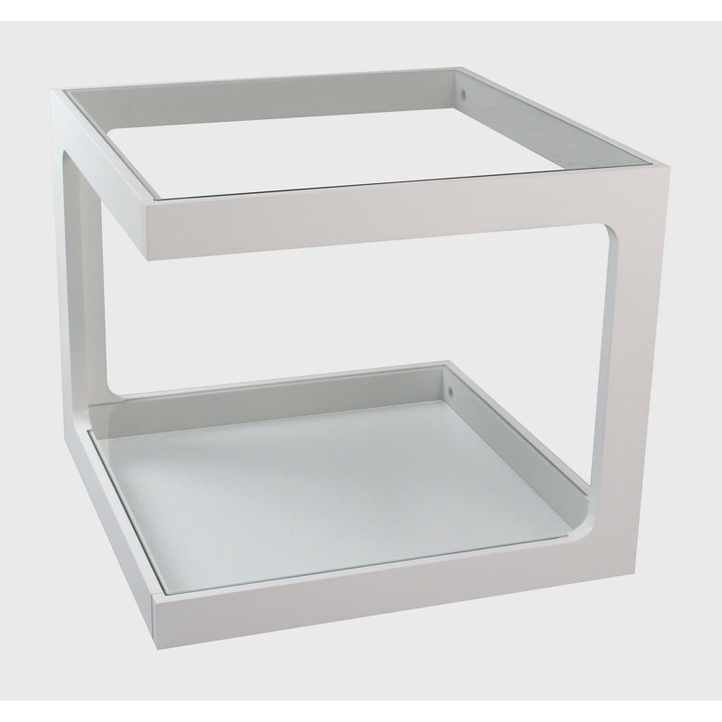 Williams Glass Top Floor Shelf End Table, White