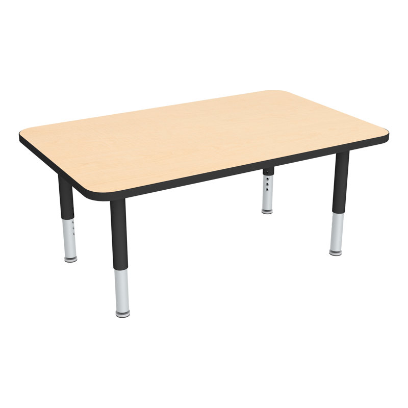 Table d'activités préscolaire rectangulaire à hauteur réglable avec roulettes, Noir, Érable, L 48 po x l 30 po