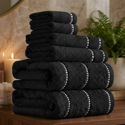 Lavish Home 6 Piece Bathroom Towels Set - 525GSM 100% Cotton Bathroom Essentials - 2 Bath Sheets, 2 Hand Towels, and 2 Wash Cloths for Bath, Shower, Gym, Spa, and Dorm Room (Black)