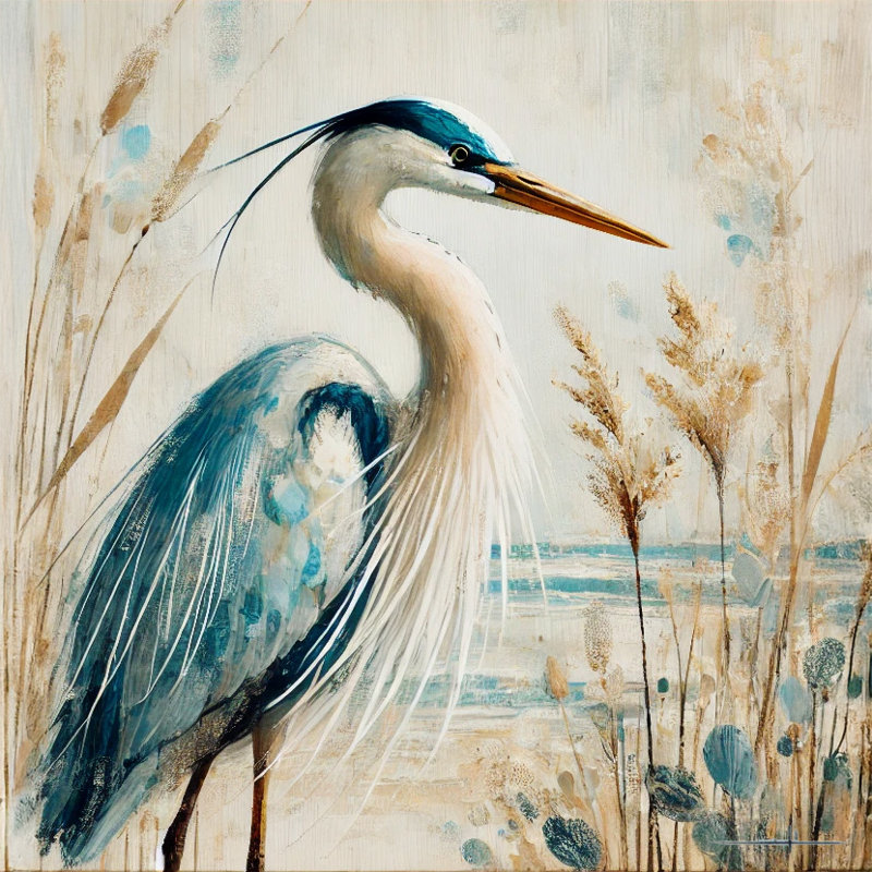 «Graceful Blue Heron in Marshland», art mural sur toile inspiré de la nature, H 12 po x l 12 po x P 1 po
