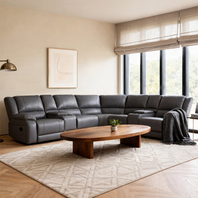 7-Piece, Wynyard 109" Wide Faux Leather Reversible Reclining Sectional Sofa