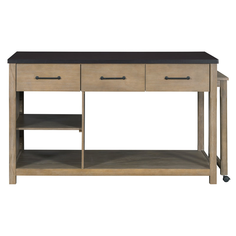 TREXM Extendable Kitchen Island With Storage, Natural/Espresso