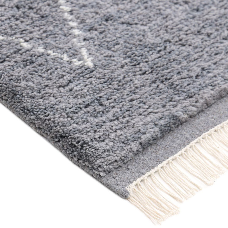 Latiya Hand Knotted Moroccan Area Rug in Gray, Rectangle 8' x 10', Gray