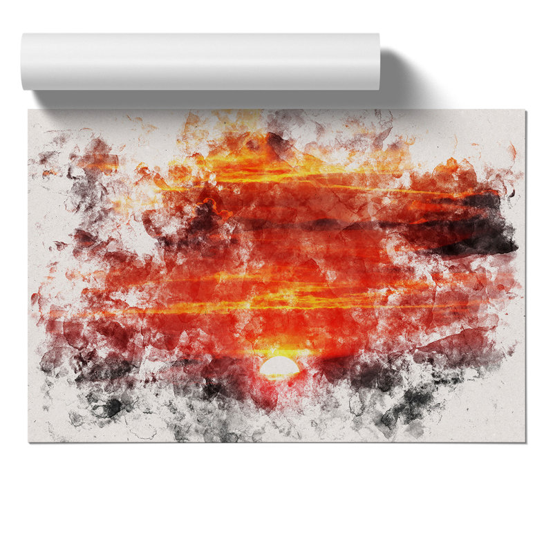 Red and Orange Sunset Watercolour - Frameless Print, 21cm H x 30cm W x 0.1cm D