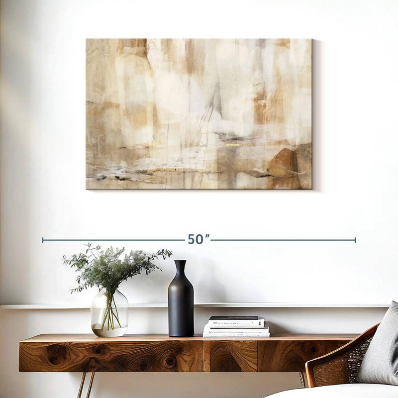 Avery neutre beige abstrait Polyptych, H 24 po x l 36 po