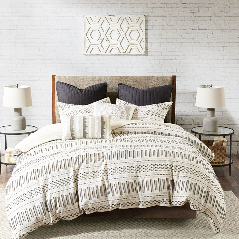 Housse de couette 100% coton avec couvre-lits dans les tons de gris anthracite et lavable à la machine