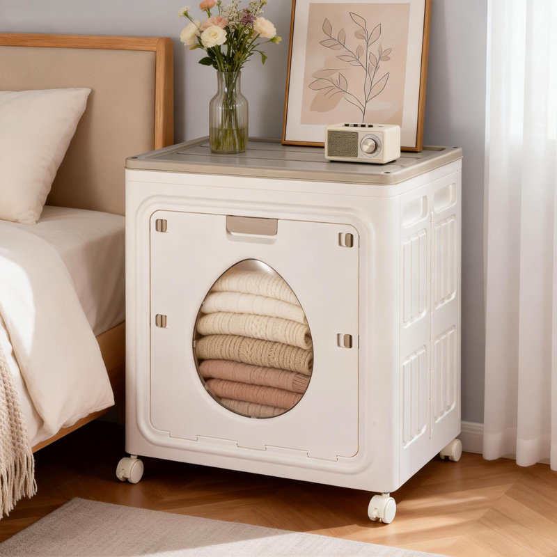 Plastic Rolling Decorative Basket, White