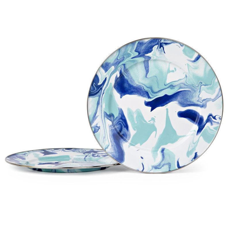 Golden Rabbit Enamelware Lagoon 12.5" Chargers, Set of 2