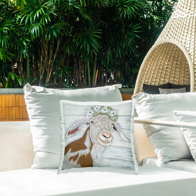 Coussin d'extérieur Rustic Goat White Daisies