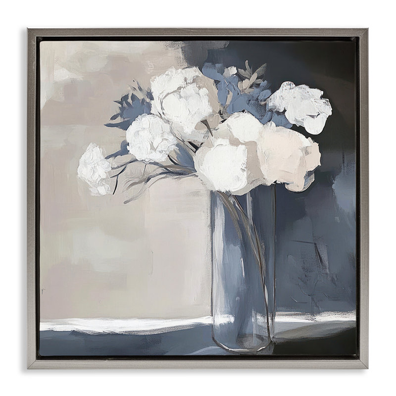 Cadre flottant gris et beige Gentle Petals, design par Mona Grace, H 18 po x l 18 po, Cadre flottant gris lustré