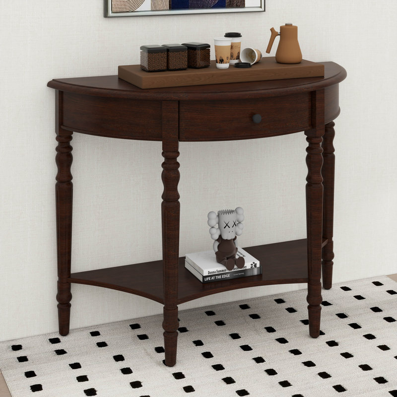 Petite console d'entrée en bois avec tiroir et tablette de rangement, Espresso