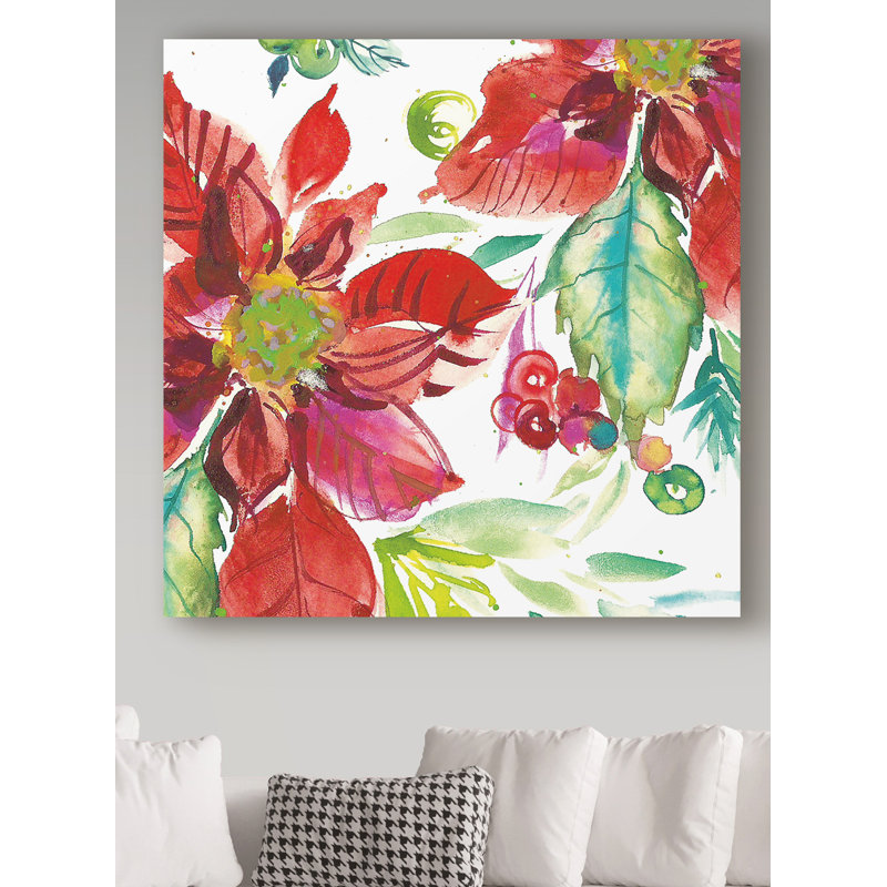 « poinsettia pretty ii », reproduction de peinture à l’acrylique sur toile tendue, H 14 po x l 14 po x P 2 po