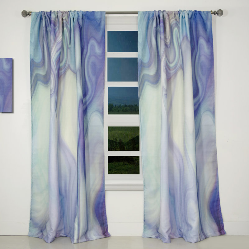 Marbled Colours in Shades of Turquoise and Purple - Modern Velvet Curtain - 1 panel, 52"W x 120"L