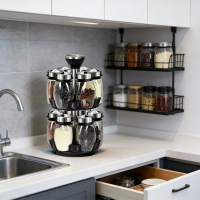 Revolving Spice Rack Organizer With 12 Empty Jars, 360-Degree Rotating Countertop Spice Storage Tower, Space-Saving Spinning Spice Holder And Seasoning Bottle Organizer