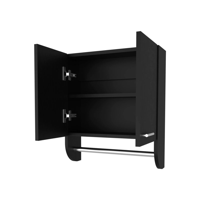 Sleek Black Bathroom Cabinet With Towel Bar - Maximizes Functionality Wall Mounted Storage Holder
