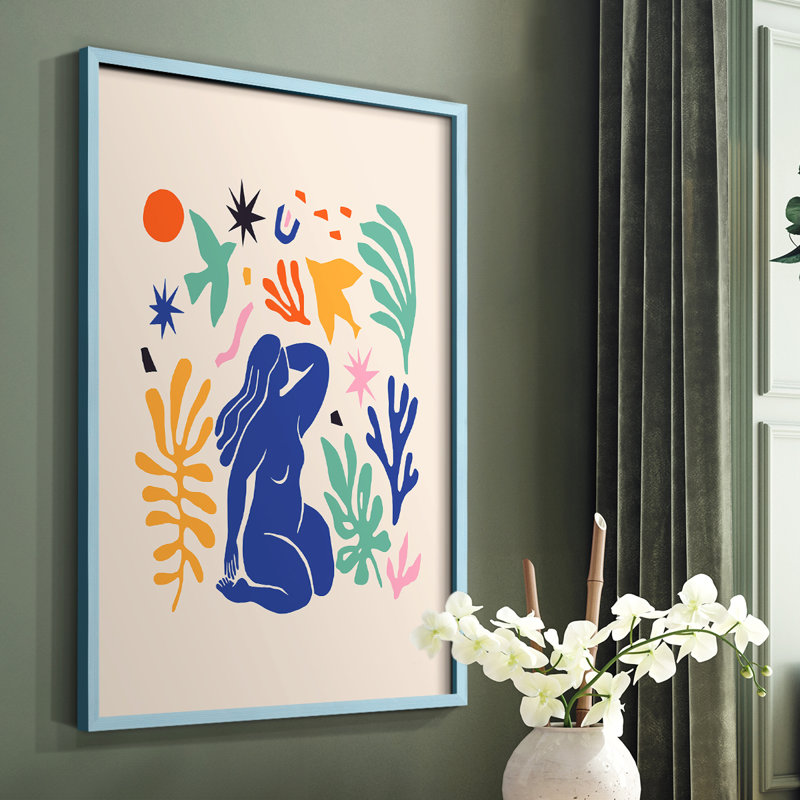 Matisse CDXLV, reproduction encadrée - bois massif, Cadre simple bleu, H 10 po x l 8 po