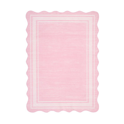 Scalloped 5x7 Area Rug Washable, Modern Pearl Velvet Living Room Carpet with Non-Slip Backing & Low Pile