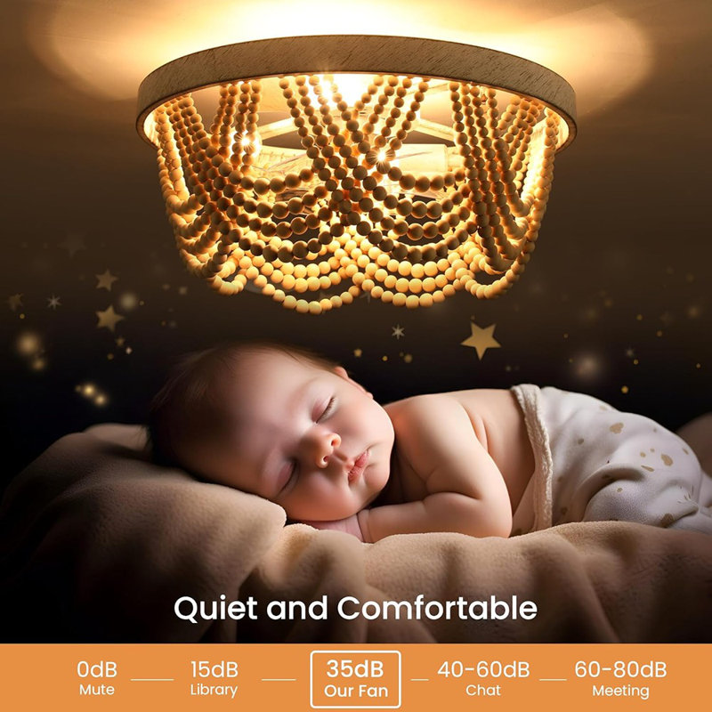 Ventilateur de plafond en bois 20 po avec lumières encastrées Boho