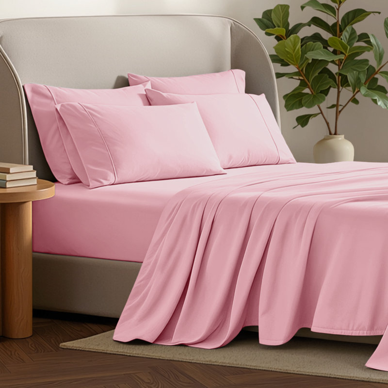 Microfiber Sheet Set with Bonus Pillowcase Set, Light Pink, Queen