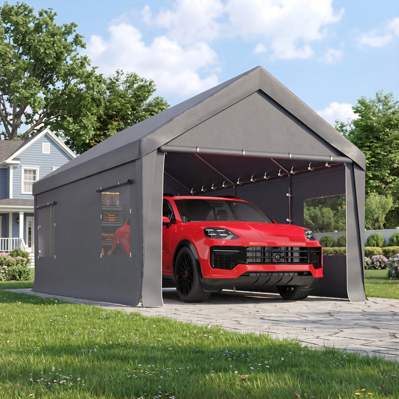 10 Ft. W X 20 Ft. D Car Canopy Portable Garage, Heavy Duty Car Port With Roll-up Ventilated Windows , Uv Resistant Waterproof All-season Tarp For Car, Boat And Emergency Shelter, White/ Black/ Yellow