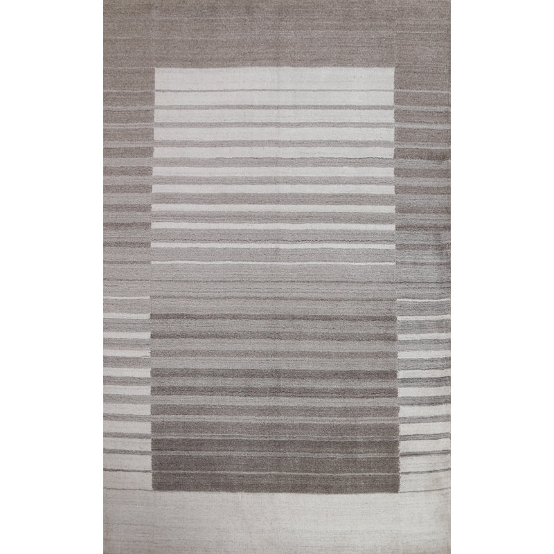 Tapis oriental rayé en laine Gabbeh noué à la main 5 x 7
