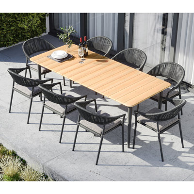 Claudia 8 Seater Rectangular Teak Dining Set in Graphite