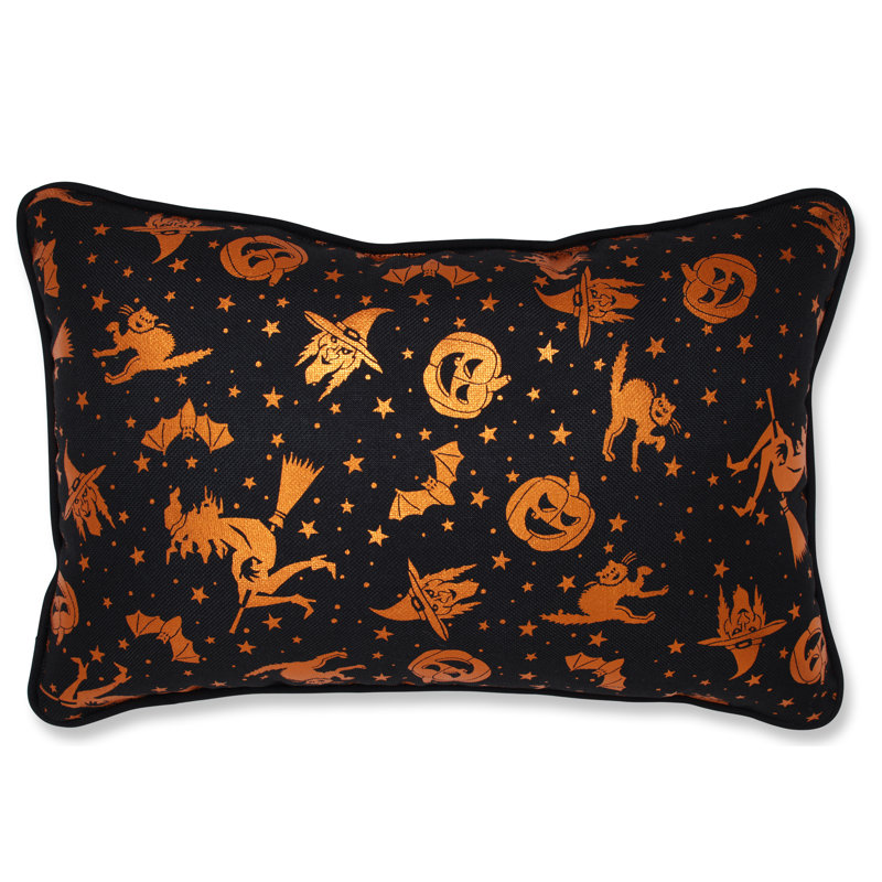 Black and Orange Halloween Lumbar Pillow with Metallic Print
