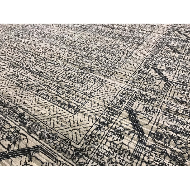 Hand-Knotted High-Quality Black and Silver Area Rug