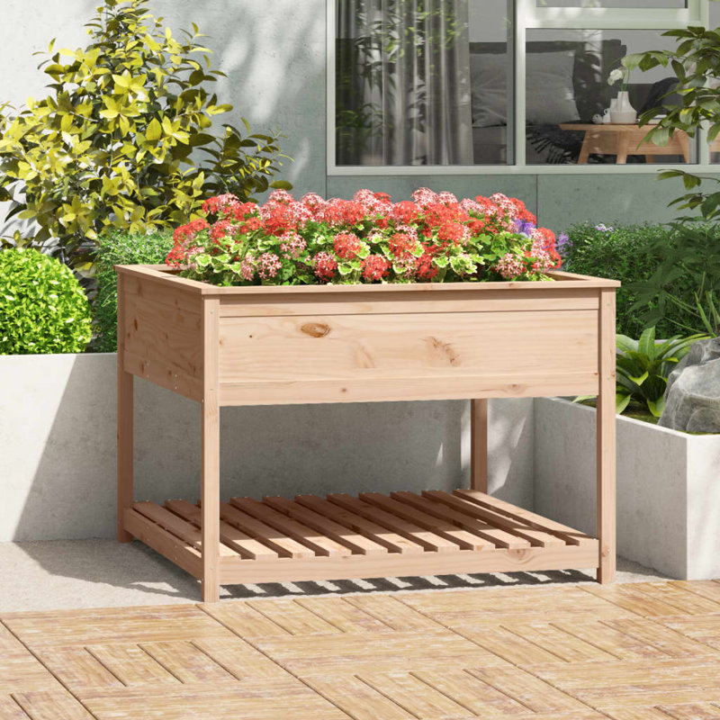 Aalap Wood Raised Garden Bed, Natural Brown, 81cm H x 111.5cm W x 111.5cm D