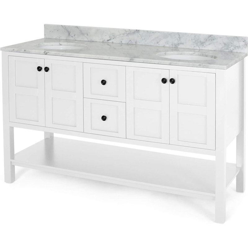 Meuble-lavabo double 61 po avec plateau en marbre Didden