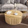 36" Round Solid Wood Drum Table Pedestal Accent Table With Ribbed Detailing