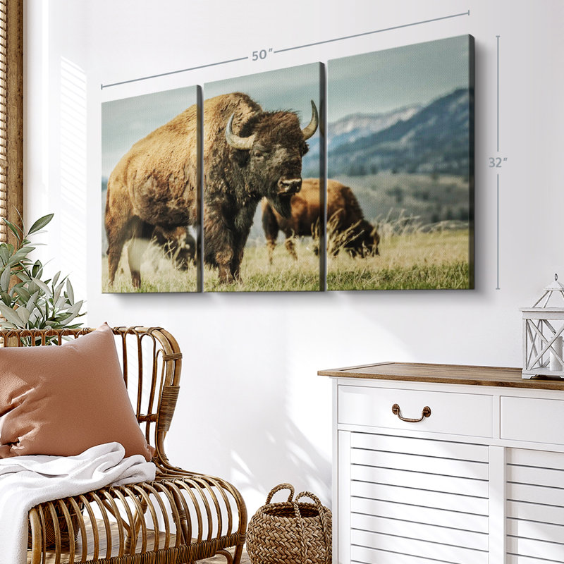 «Wyoming Bison», 3 pièces sur toile, H 32 po x l 50 po x P 1,25 po