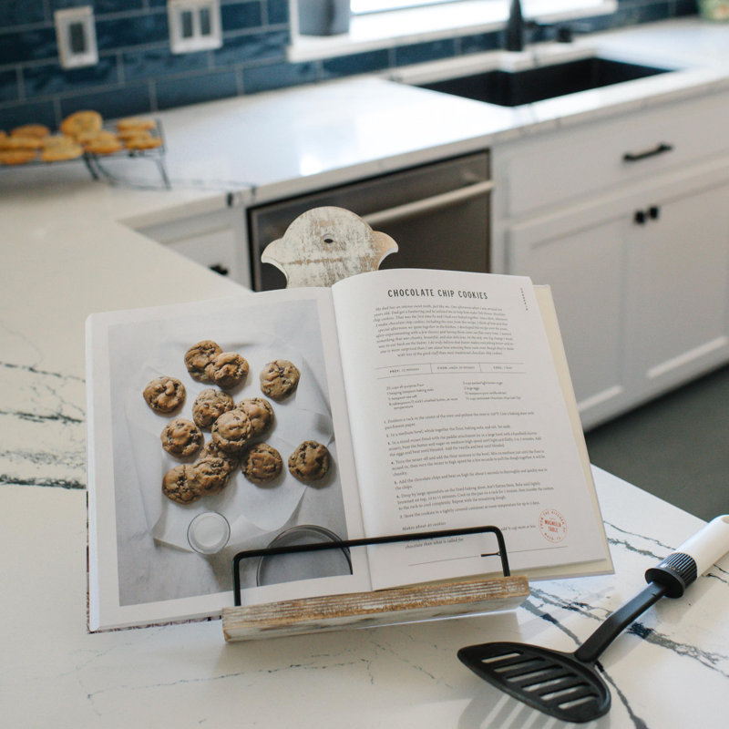 Metal Rail-Wooden Adjustable Whitewashed Recipe Book Stand