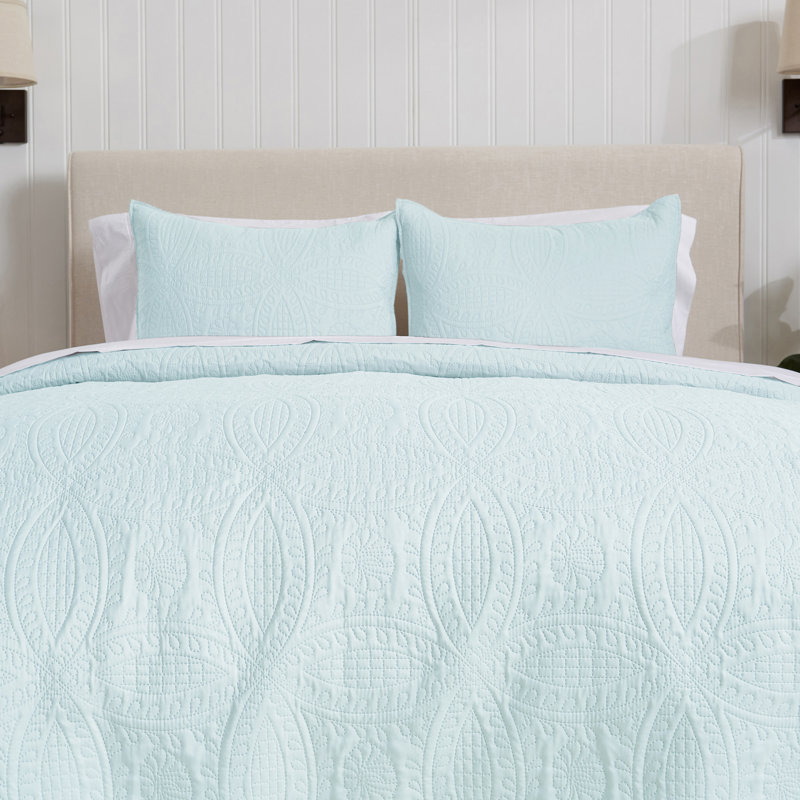 Blue Indigo Full Microfiber Reversible Quilt Set with Shams