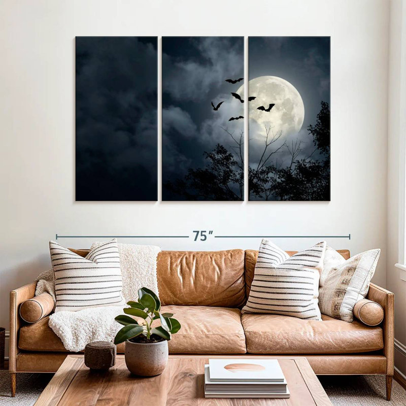 Brampt Flying Bats And Full Moon, 42" H x 65" W
