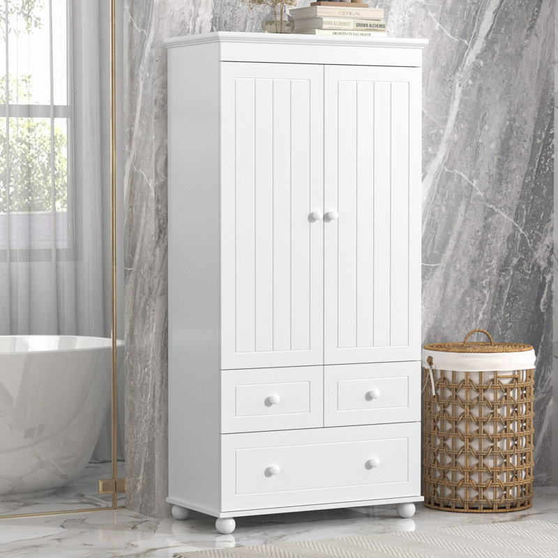 Grande armoire de rangement avec trois tiroirs pour salle de bain / bureau, blanc