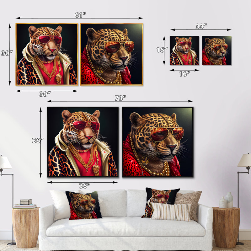 Fashion Tiger - Ensemble de 2 animaux carrés, Toile tendue, H 30 po x l 61 po
