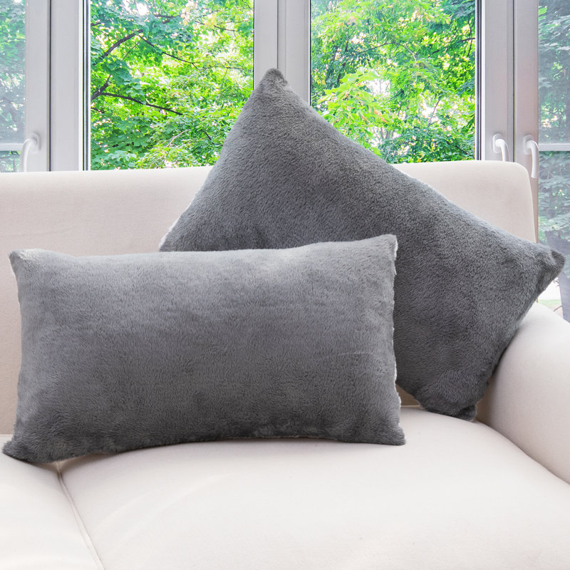 Gray Arctic Velvet and Microfleece Throw Pillow Set