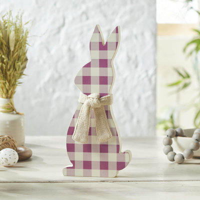 Écharpe Bunny Hop en panneau de fibres à densité moyenne à carreaux lavande et toile de jute 13 x 6 x 1