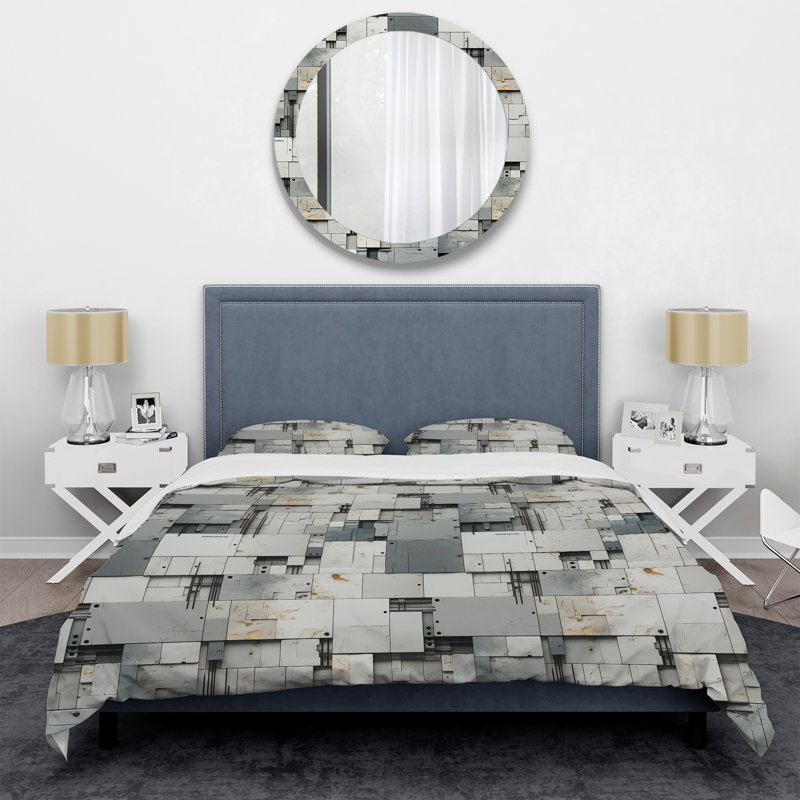 Allayah Industrial Harmony I - Ensemble de housse de couette géométrique - Microfibre de polyester